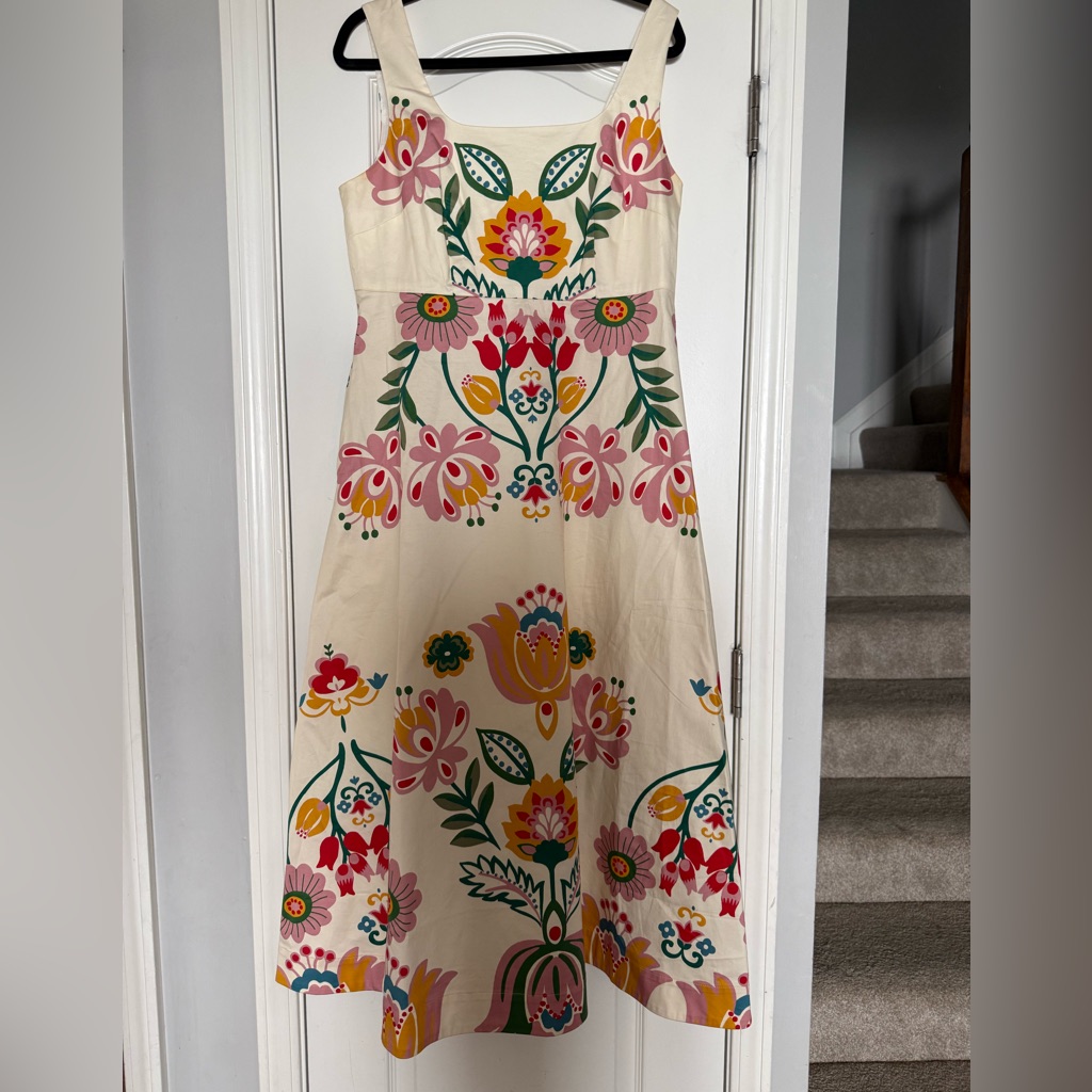 Boden Cream Dress With Floral Accents